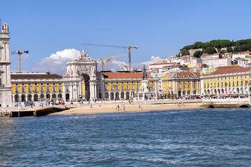 View from a tour boat over Praca do Comercio in Lisbon