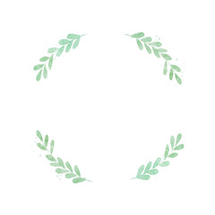 Watercolor hand drawing of green leaves with circle shape isolated on white background. Leaf basic watercolour paint illustration for background and wedding card minimal style concept.