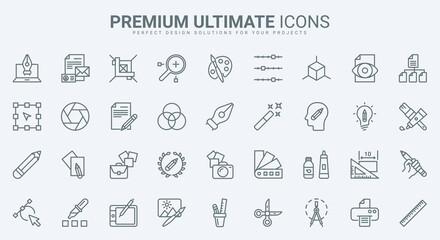 Graphic design thin line icons set vector illustration. Outline tools for creative projects of designer, software and stationery for interface panel in mobile app, pack for creators portfolio
