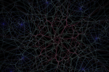 Fractal perspective background abstract. Chaos strokes and light effects. Composition of abstract radial grid and lights as concept metaphor for technology, science entertainment fractal graphics.