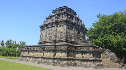 Fototapeta na wymiar The splendor and unique architecture of Mendut Temple in Magelang Indonesia. This Buddhist temple was built during the Ancient Mataram Kingdom