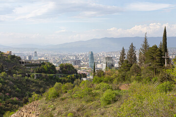 View of the city of Tbilisi from the territory of the Botanical Garden of Tbilisi. Georgia country