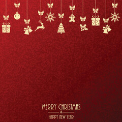 Fototapeta na wymiar Happy New Year or Xmas card with hanging Xmas ornaments. Vector illustration