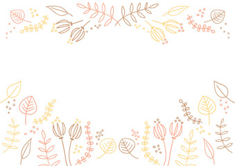 北欧風手描きの植物フレーム　茶色