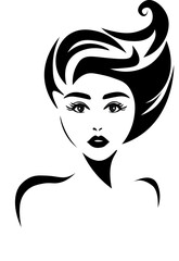 Cute girl with long hair. Logo for a beauty salon, hair salon and clothing store. Beauty logo with woman face