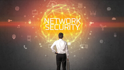 Rear view of a businessman, online security concept