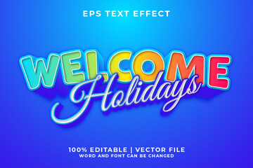 3d welcome holidays Cartoon Editable Text Effect Premium Vector