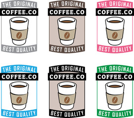 Colorful Paper Coffee Cup Icon with Text - Set 2
