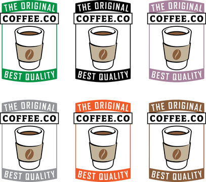 Colorful Paper Coffee Cup Icon with Text - Set 3