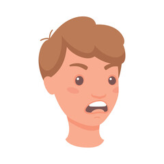 Man Head Showing Angry Face Expression and Emotion Frowning Half-turned Vector Illustration