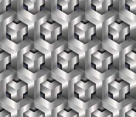 Fototapeta premium 3D geometric background seamless pattern. 3D optical illusion metal grid background texture. Editable vector eps10 illustration.