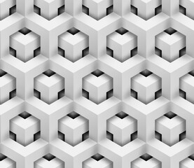 3d geometric background seamless pattern. 3D optical illusion grey background texture. Editable vector eps10 illustration.