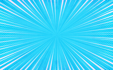 Pop art Blue and white sun burst comic zoom colorful halftone vintage backdrop for comic superhero text