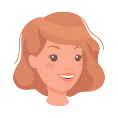 Woman Head with Short Brown Hair Showing Happy Face Expression and Emotion Laughing Half-turned Vector Illustration