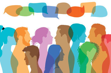 A Crowd Talking and Dialogue group of a diverse and multiethnic group. A network of people sharing ideas and exchanging information.