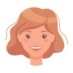 Woman Head with Short Brown Hair Showing Happy Face Expression and Emotion Laughing Front Vector Illustration