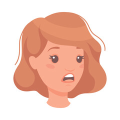 Scared Woman Head with Short Hair Showing Face Expression and Emotion of Fear Half-turned Vector Illustration