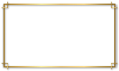 Gold shiny glowing vintage frame with shadows isolated transparent background. Golden luxury realistic rectangle border. Vector illustration