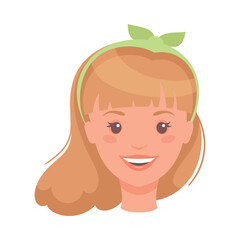 Woman Head with Hair Band Showing Happy Face Expression and Emotion Laughing Front Vector Illustration