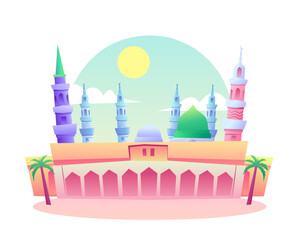Vector Illustration Nabawi Mosque. Style Colorful