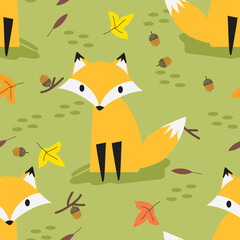 Fox in Autumn Season Seamless Pattern