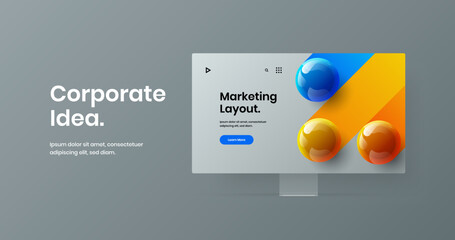 Minimalistic site screen vector design template. Clean computer monitor mockup banner layout.