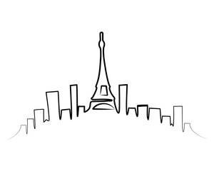 Paris city skyline line. Line drawing of Paris city illustration