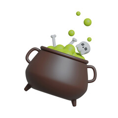 Halloween skull bone in potion pot icon. 3d Happy Halloween festival rendering illustration