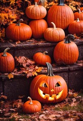 A collection of halloween pumpkins