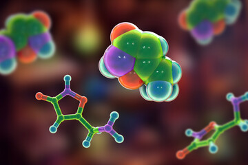 Muscimol molecule, 3D illustration - obrazy, fototapety, plakaty