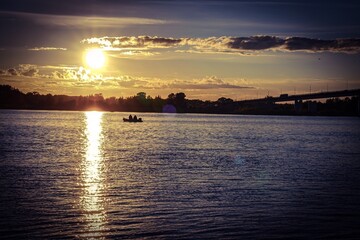 Fototapeta premium sunset over the river 