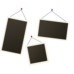 Empty black photo frame for stock isolated on transparent