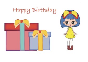 child with gift box Cute gile cartoon Blythe happy birthday 