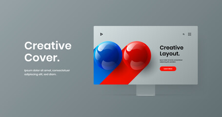 Colorful computer monitor mockup landing page concept. Premium web banner design vector illustration.
