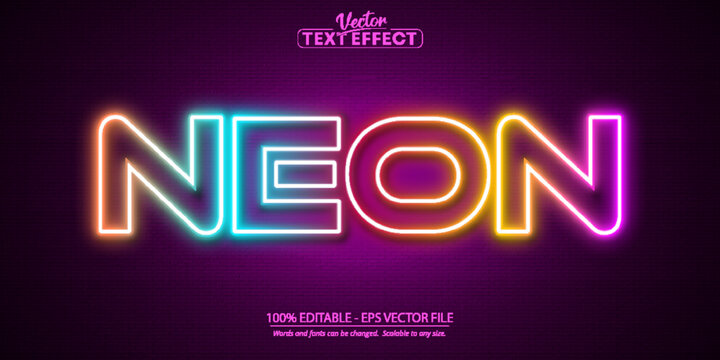 Neon Glowing Text Effect, Editable Neon Light Text Style Isolated On Brick Wall Background