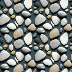 Fototapeta na wymiar Seastones seamless pattern. Polished rounded pebbles repeating background. Realistic 3D illustration