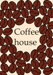 Coffee frame. Brown beans abstract background. Round border for text. Espresso or cappuccino cafeteria vertical poster, Social media story cover design, minimal pattern, vector illustration