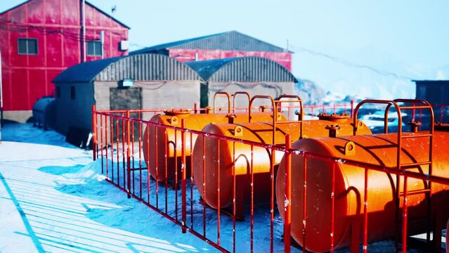 View of old antarctic base at South Pole Station in Antarctica