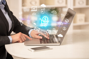 Businessman working on laptop with new business concept