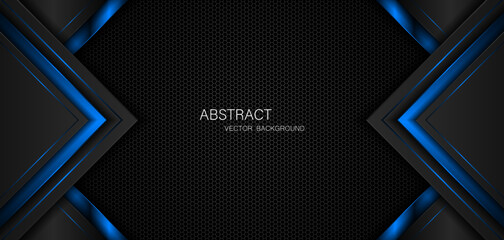 Dark steel mesh abstract background with black and blue polygon shapes, free space for design. modern technology innovation concept background
