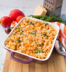 Italian classic dish lasagna with tomato sausage and chicken