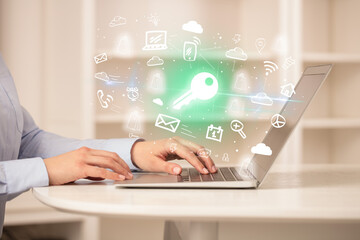 Businessman working on laptop with new business concept