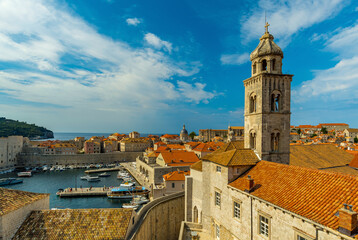 Fototapeta na wymiar View of the harbor and city walls of Dubrovnik, Croatia.