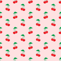 Cherry fresh fruit seamless pattern, vector design.