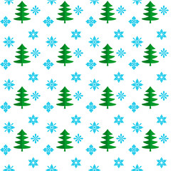 Christmas Tree Seamless Pattern. Vector Illustration of Winter Snowflake Background.