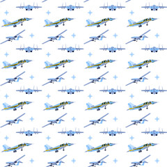 War Avia Seamless Pattern. Vector Illustration of Army Transport.