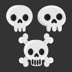 Doodle flat clipart. Cute funny skull for halloween decoration. All objects are repainted.