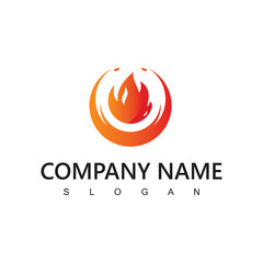 Fire Flame Logo Design Template. Creative Circle Burn Fire Logo Concept Icon