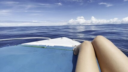 Boat Trip Legs in a Boat Good Life Ocean View Relaxing Sunny Day