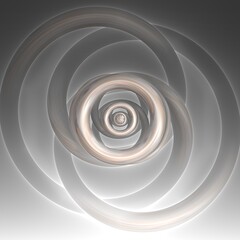 Metallic rings, 3d drawing. Brown gradient background
